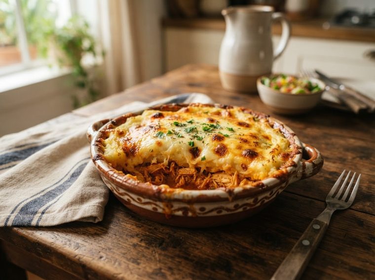 Pastel de papa proteico con pollo